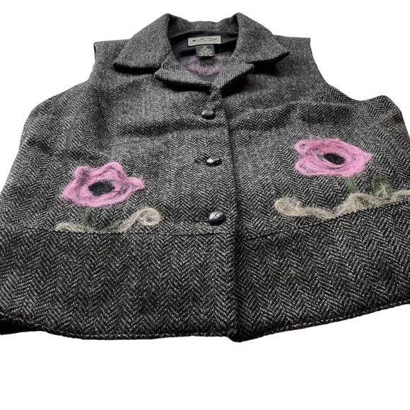 Vintage GAP Wool Vest Gray Pink Size Medium Herringbone Classic Tailored Y2K - Picture 2 of 11